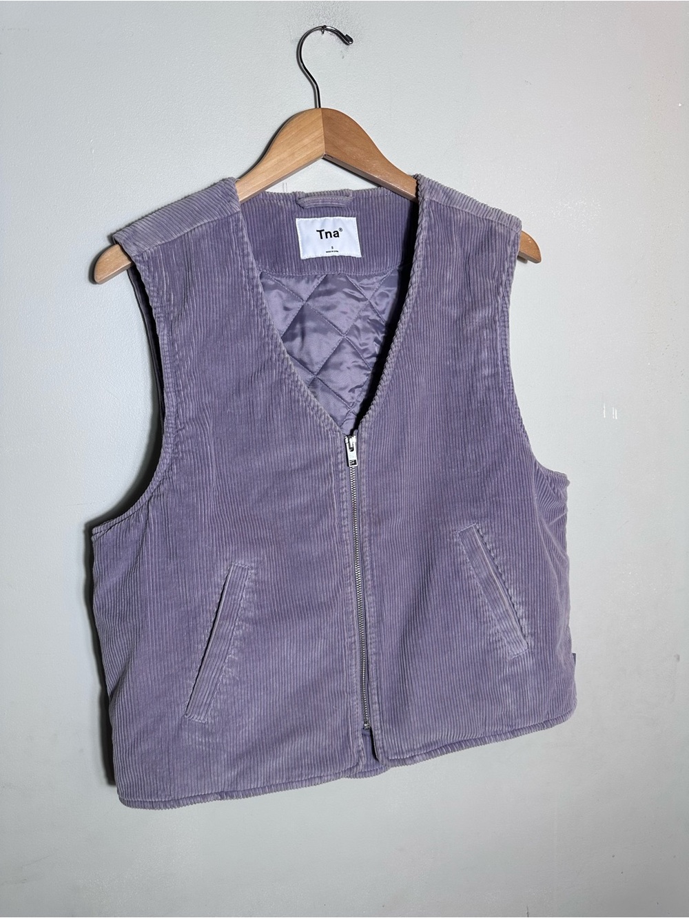 TNA Lavender Corduroy Quilted Zip Vest